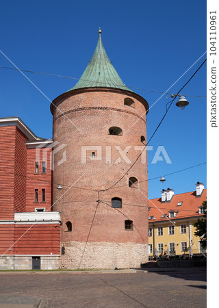 Old ancient medieval powder tower in Riga, Latvia. Old ancient medieval powder tower in Riga, Latvia. 104110961