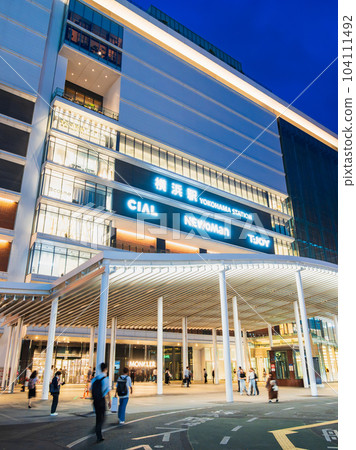 Yokohama station west exit night view vertical composition 104111492
