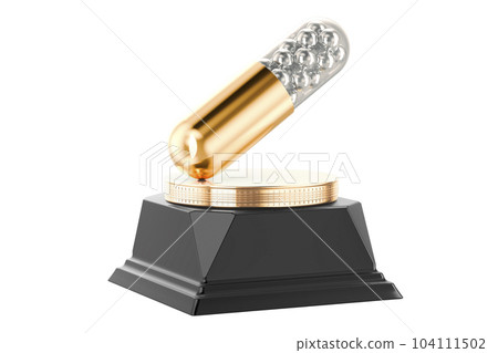 Medicament capsule golden award concept, 3D rendering 104111502