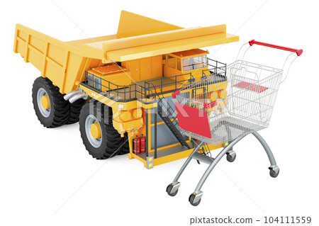 Dump truck with shopping cart. 3D rendering Dump truck with shopping cart. 3D rendering 104111559