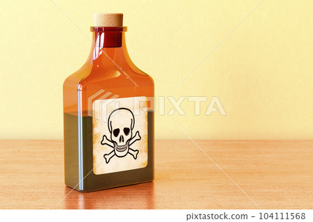 Poison bottle on the wooden table. 3D rendering 104111568