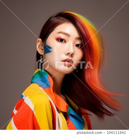 Portrait of beautiful asian girl with long hair... - Stock Illustration ...