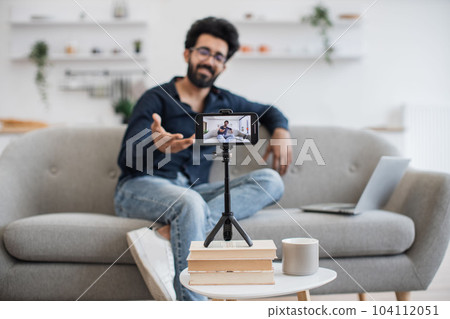 Positive influencer have broadcast on modern smartphone Positive influencer have broadcast on modern smartphone 104112051