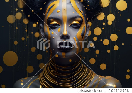 Beautiful portrait of dark skinned woman with golden make up AI Beautiful portrait of dark skinned woman with golden make up AI 104112938