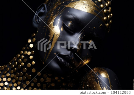 Beautiful portrait of dark skinned woman with golden make up AI Beautiful portrait of dark skinned woman with golden make up AI 104112993