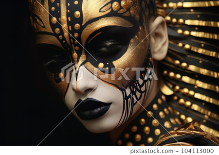 Art beauty portrait of woman with golden make up AI 104113000