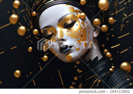 Art beauty portrait of woman with golden make up AI Art beauty portrait of woman with golden make up AI 104113002