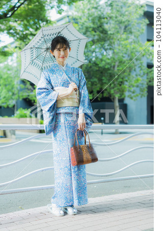 Blue Komon Kimono Parasol Blue Komon Kimono Parasol 104113040