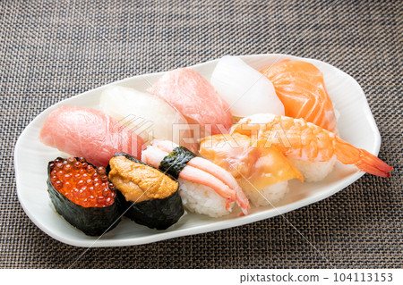Assorted nigiri sushi and warship winding. 104113153
