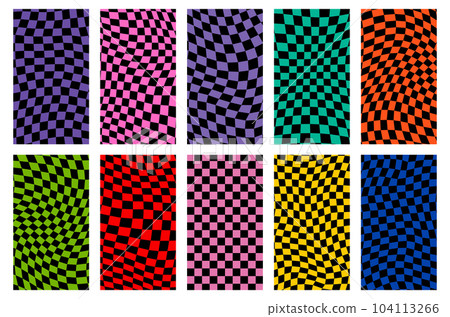 Groovy retro pattern background in psychedelic checkered backdrop style. A chessboard in a minimalist abstract design with a 60s 70s aesthetic vibe. hippie style y2k. funky print vector illustration 104113266