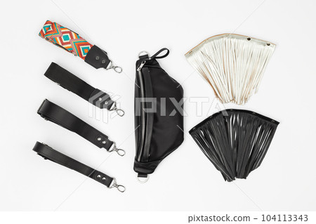 Black Leather Waist Pack with Straps and Purses Black Leather Waist Pack with Straps and Purses 104113343
