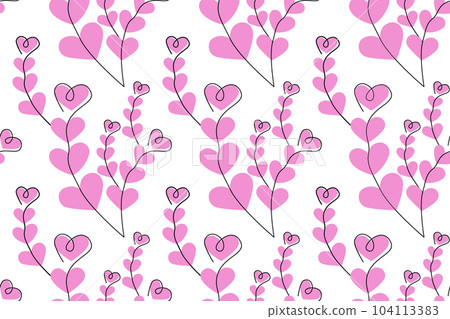 Seamless pattern of abstract images of branches in the shape of a heart in trendy shades. Line Art. Seamless pattern of abstract images of branches in the shape of a heart in trendy shades. Line Art. 104113383