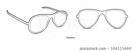 Teardrop frame glasses fashion accessory illustration. Sunglass front and 3-4 view for Men, women, unisex silhouette Teardrop frame glasses fashion accessory illustration. Sunglass front and 3-4 view for Men, women, unisex silhouette 104113469