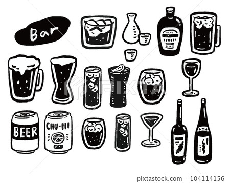 Illustration set of various sake single color simple Illustration set of various sake single color simple 104114156