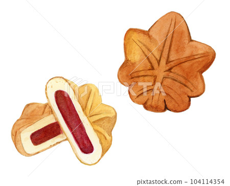 Hand drawn watercolor illustration of a delicious maple bun 104114354