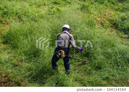 割草廢棄農田的老人 104114584