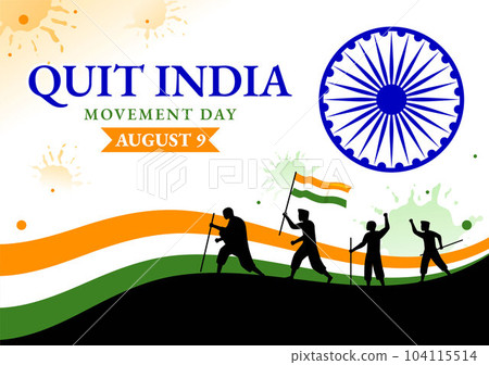 Quit India Movement Day Vector Illustration on 9 August with Indian Flag and People Silhouette in Flat Cartoon Hand Drawn Background Templates 104115514