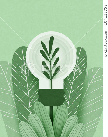 Light bulb and green leaves with recycle concept. Renewable energy for Green ecology and environment concept. Vector illustration. Light bulb and green leaves with recycle concept. Renewable energy for Green ecology and environment concept. Vector illustration. 104115758