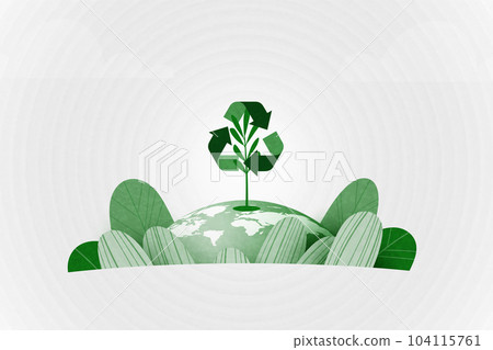 Recycle concept with green plant and recycle symbol on earth background. Ecology and Environment conservation resource sustainable.Vector illustration. 104115761