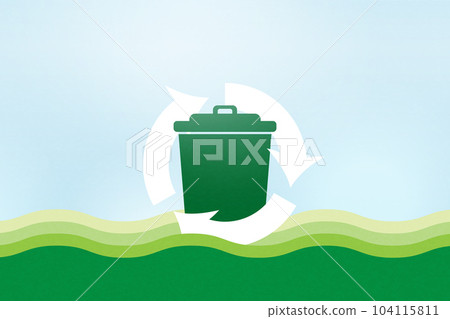 Green recycling bin on green wave background. Ecology and Environment concept. Vector Illustration. 104115811