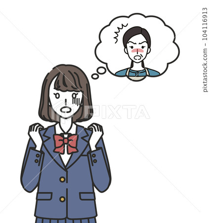A high school girl who is afraid of being scolded by her mother 104116913