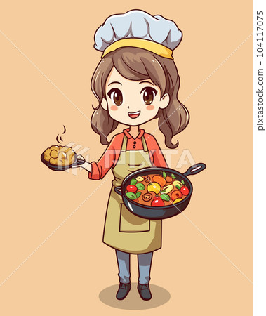 Vector Illustration, Cartoon Chef Girl, Full Body 104117075