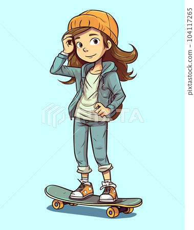 Vector Illustration, Girl Playing skateboard, Full Body Vector Illustration, Girl Playing skateboard, Full Body 104117265