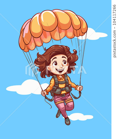Vector Illustration, Girl Playing Parachute, Full Body Vector Illustration, Girl Playing Parachute, Full Body 104117266