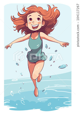Vector Illustration, Girl Running on the Water, Full Body Vector Illustration, Girl Running on the Water, Full Body 104117267