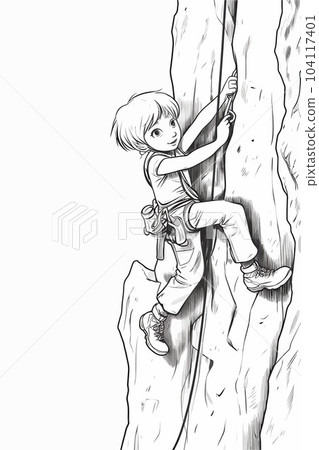 Vector Art, A Girl doing Rock Climbing, Lineart Vector Art, A Girl doing Rock Climbing, Lineart 104117401