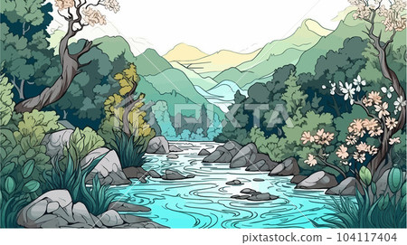 Vector Art, A River Panorama Vector Art, A River Panorama 104117404