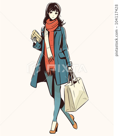 Vector Art, Girl walking carrying a shopping bag Vector Art, Girl walking carrying a shopping bag 104117428
