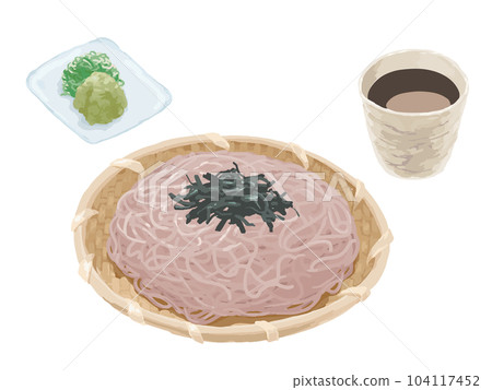 Vector illustration: Seasonal food Zaru soba, wasabi, green onion, soba soup 104117452