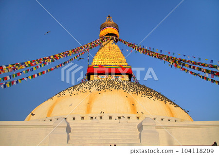 World Cultural Heritage Kathmandu Valley Boudhanath with the largest stupa of Tibetan Buddhism in Nepal 104118209