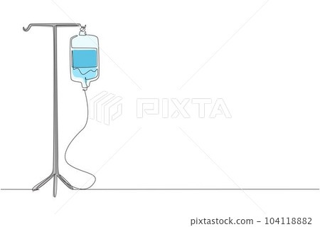 Continuous one line drawing blood bag vector icon, IV bag in trendy flat style. Infuse icon. Blood bag. Medicine, clinic and health care symbol. Single line draw design vector graphic illustration Continuous one line drawing blood bag vector icon, IV bag in trendy flat style. Infuse icon. Blood bag. Medicine, clinic and health care symbol. Single line draw design vector graphic illustration 104118882