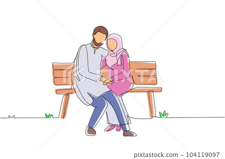 Single continuous line drawing romantic Arab...-插圖素材 [104119097] - PIXTA圖庫