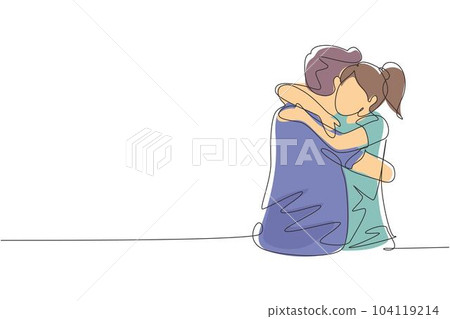 Continuous line drawing of couple hug. Cute and romantic man and woman in  love. Minimalism sketch vector illustration. Stock Vector