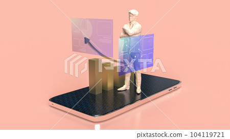The man and chart screen on mobile phone for business applications 3d rendering The man and chart screen on mobile phone for business applications 3d rendering 104119721
