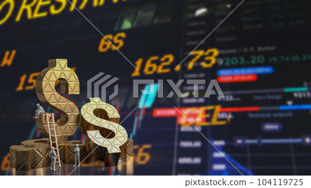 The gold dollar symbol and man figure on chart Background for business concept 3d rendering The gold dollar symbol and man figure on chart Background for business concept 3d rendering 104119725