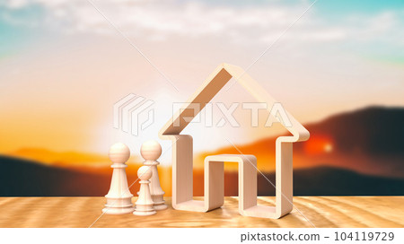 The wood home icon and chess family for Real estate concept 3d rendering The wood home icon and chess family for Real estate concept 3d rendering 104119729
