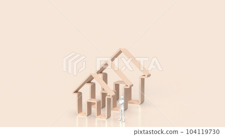The wood home icon multi size for property or building business 3d rendering 104119730
