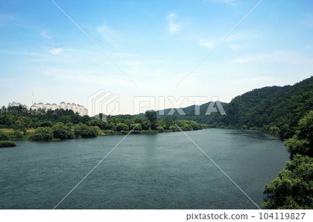 Photo of Namgang Dam, hydroelectric power plant dam in Namgang, Jinju City, South Korea in summer Photo of Namgang Dam, hydroelectric power plant dam in Namgang, Jinju City, South Korea in summer 104119827