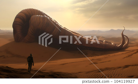 giant worm creature on martian desert surface, neural network generated image giant worm creature on martian desert surface, neural network generated image 104119927