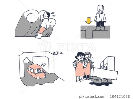 Illustration set when a natural disaster occurs Illustration set when a natural disaster occurs 104121058
