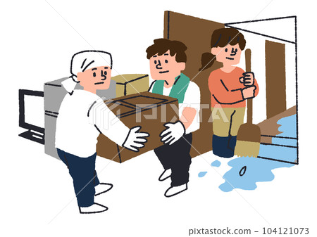 人們修復被洪水和暴雨損壞的房屋的插圖 人們修復被洪水和暴雨損壞的房屋的插圖 104121073