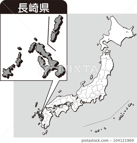 Map of Nagasaki prefecture_blank map_42_Nagasaki prefecture is here in the map of Japan_Enlarged map of Japan by prefecture_Nagasaki prefecture 104121969