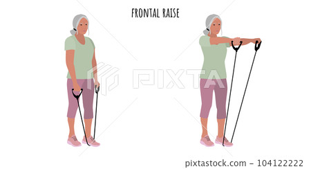 Senior active woman doing frontal raise exercise Senior active woman doing frontal raise exercise 104122222
