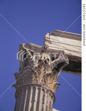 Corinthian capitals and blue sky of the Temple of Zeus in Athens Corinthian capitals and blue sky of the Temple of Zeus in Athens 104122265