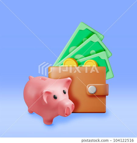 3D Piggy Bank with Coins and Wallet - Stock Illustration [104122516 ...