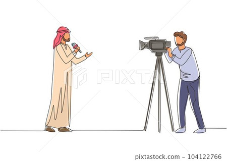 Single one line drawing Arabian reporter,... - Stock Illustration ...